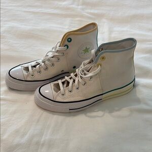 Converse High-Top Canvas Sneakers in White with Multicolor Trim NWOT
